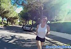 big tit milf babe picked up for intense ass shaking missionary fucking with huge boobs bouncing