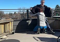 Dickflash Roof Quickie: Little Redhead Slut Handjob Blowjob While Boyfriend Waits Bigmax8inch