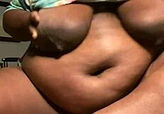 ebony fat milf plays with creamy big pussy and virgin asshole teasing big tits