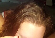 Amy's big tits tease before wrapping lips around thick black cock