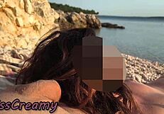 pussy flashing nude teacher lets student grope tits on public beach 😏👙