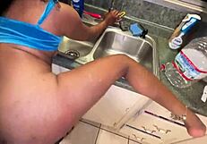 damn this ebony anal slut teen 18+ rides stepdad cock in kitchen creampie drip