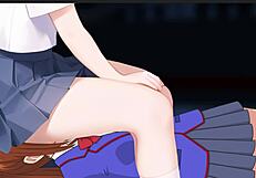 Green haired Femuzero smothers face in dominant sitting tease