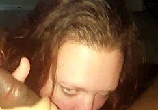 Amy's big tits tease before wrapping lips around thick black cock