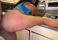 damn this ebony anal slut teen 18+ rides stepdad cock in kitchen creampie drip