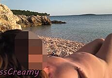 pussy flashing nude teacher lets student grope tits on public beach 😏👙