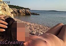 pussy flashing nude teacher lets student grope tits on public beach 😏👙