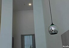 Skinny brunette darcy dark rides muscular guy cowgirl licks balls homemade with cum on tight pussy lips