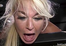 how does a busty milf slave handle deepthroat banging while bound in bdsm group pain?