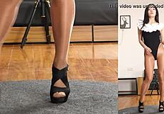 Asian Dancer Twirls Seductively in Sheer Pantyhose Leotard