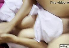 Thai schoolgirl in uniform moans wildly as she's creampied deep hiding her shy face