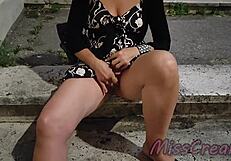 french teacher flashes wet pussy no panties in paris public risky fingering orgasm