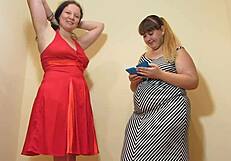 Two fat ass mature lesbians insert panties in hairy pussies