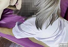 Thai schoolgirl in uniform moans wildly as she's creampied deep hiding her shy face