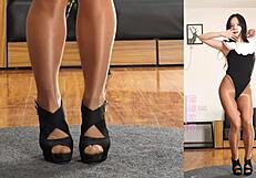 Asian Dancer Twirls Seductively in Sheer Pantyhose Leotard