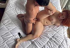 Submissive redhead wife rides big cock after husband leaves for work