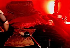 watch this shemale plug her ass while stroking tiny cock?