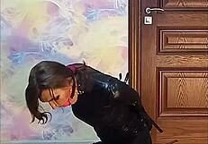 I'm bound tight in armbinder gag as crossdressing sissy waits desperately for brutal fate