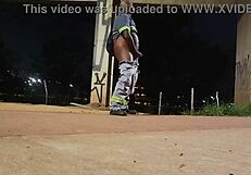 Curious about a uniformed black beauty's street masturbation fetish play?