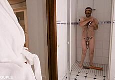 femdom locks teasing slave in cage with huge anal toys