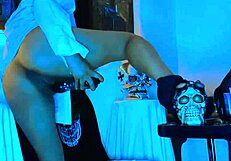 exotic latina bluee official squirts wildly on huge dildo solo