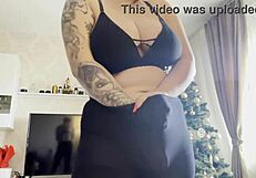 sexy teen in lingerie and pantyhose strokes her natural big tits