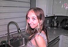 Gorgeous breezy bri begs stepdad seth to creampie her tight pussy on bed