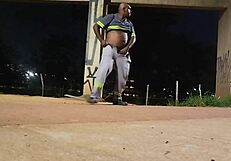 Curious about a uniformed black beauty's street masturbation fetish play?