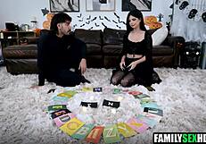 stepsis virgin can't resist stepbro's cock on halloween night fuck