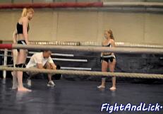 Muscular babes wrestle hard in the boxing ring