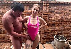 Sucking hard cock and jerking in skimpy bikini CFNM style