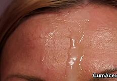 Slutty peach drowns in cum facial swallowing every hot load