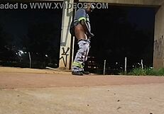 Curious about a uniformed black beauty's street masturbation fetish play?