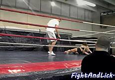 Muscular babes wrestle hard in the boxing ring