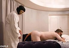 femdom locks teasing slave in cage with huge anal toys