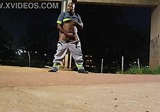 Curious about a uniformed black beauty's street masturbation fetish play?