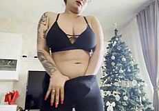 sexy teen in lingerie and pantyhose strokes her natural big tits