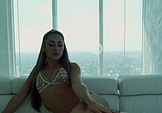 Mackenzie Mace squirts wildly during intense couch sex with busty blonde body