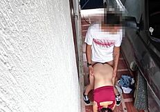 Skinny 18-year-old bends over for stranger's rough standing fuck