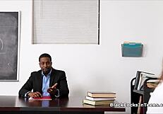 Coed Fantasizes Teacher's Big Black Cock Sloppy Blowjob in Classroom Uniform Skirt