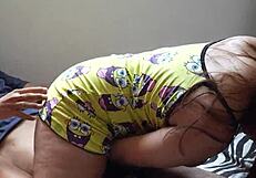 Suggestive couple films amateur romp in bedroom lingerie