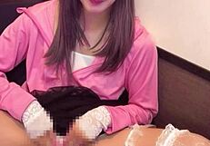 Japanese crossdresser straps drainage net to crotch while masturbating on live stream