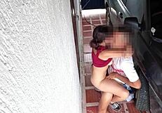 Skinny 18-year-old bends over for stranger's rough standing fuck