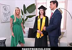 petite teen stepdaughter cums hard on stepdad huge cock while stepmom watches