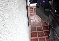 Skinny 18-year-old bends over for stranger's rough standing fuck