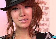 why does this solo redhead milf finger her small tits on zebra sofa?