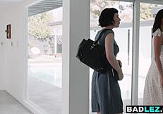 slender ebony realtor straps busty blonde milf client pussy hard