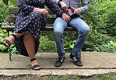 Chubby mother in law natural tits cum covered handjob outdoor