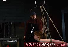 Amateur black teen bound for extreme anal threesome tease