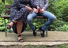 Chubby mother in law natural tits cum covered handjob outdoor